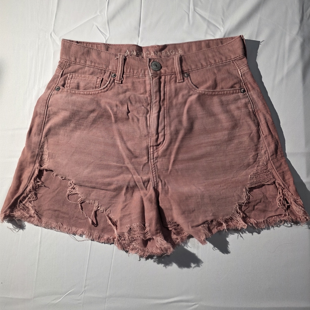 American Eagle Highest Rise Mom Short Pink Distressed Women Shorts